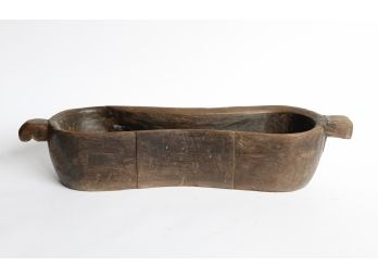 Vintage Rustic Oblong Hand Carved Wooden Bowl With Handles