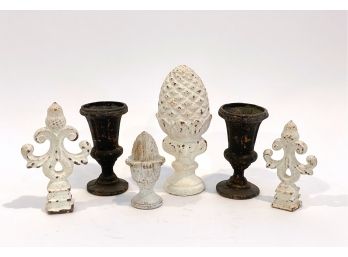 Vintage Cast Iron Dcor - Urns, Pineapple Finials And Acorn Topped Fleur De Lis Tabletop Dcor - Collection Of