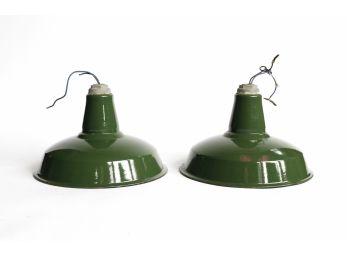 Vintage Pair Of Silva-a-king Enamel Green Industrial Lamps - 2 Of 2 Sets