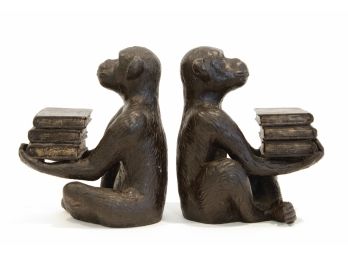 Cast Iron Monkey Bookends - A Pair