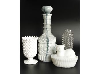 Vintage Collection Of Milk Glass And One Clear Vase- Set Of 4