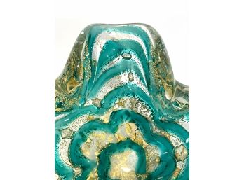Ercole Barovier Murano Aquamarine And Gold Fleck Italian Art Glass Flower Bowl