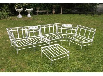 Vintage Salterini Faux Bamboo Wrought Iron Sectional Patio Sofa With Ottoman - 3 Pieces