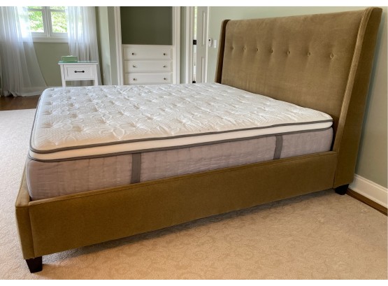 Crate And Barrel King Size Velvet Upholstered Bed - Excellent Condition