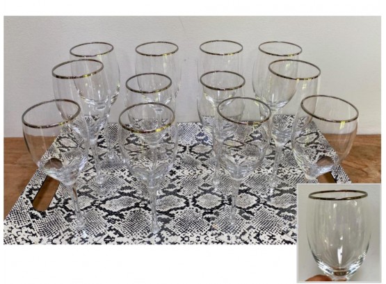 Silver Rimmed Wine And Water Goblets