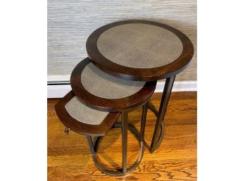 Leather Inset Nesting Tables With Pullout Shelf