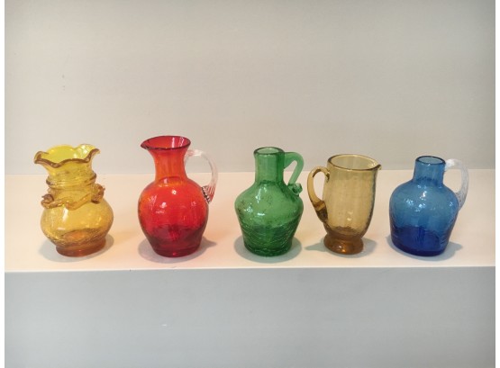 Group Of 5 Mini Hand Blown Glass Vases