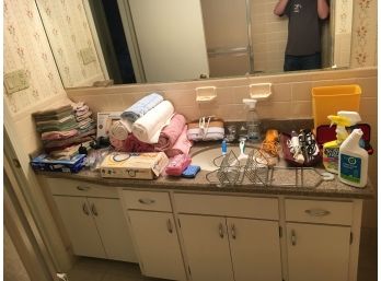 Huge Lot Of Master Bathroom Contents Including Towels, Cleaners An More