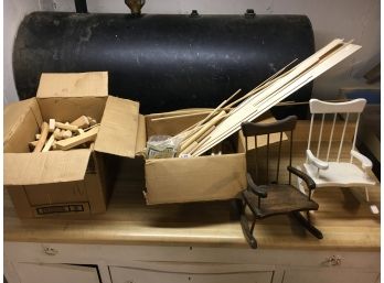 Wood Lot, Pieces Are Cut To Make Mini Rocking Chairs, 2 Finished Ones Included