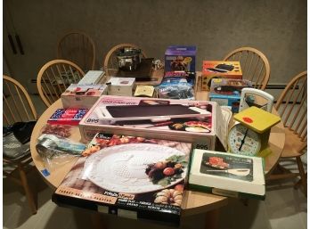 Table Lot Of Kitchen Appliances And Misc Items