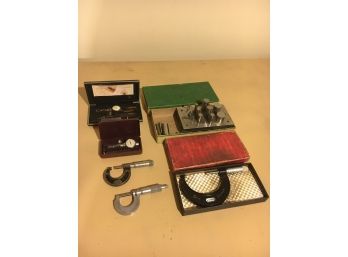 Machinist Tool Lot Including Starrett Micrometer, Barns Group Gage Block And Pins