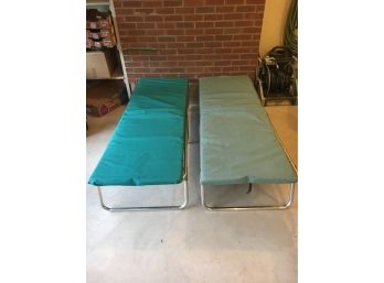Pair Of Folding Aluminum Cots With Sleeping Pads