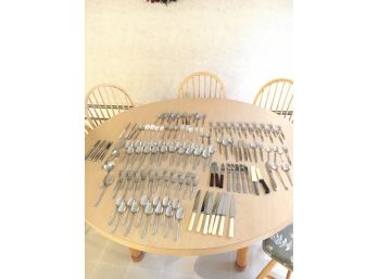Large Table Lot Of Stainless Flatware, Multiple Sets