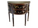 Maitland Smith Hand Painted Black Lacquer Floral Demilune Console (RETAIL $2,210-see Receipt)
