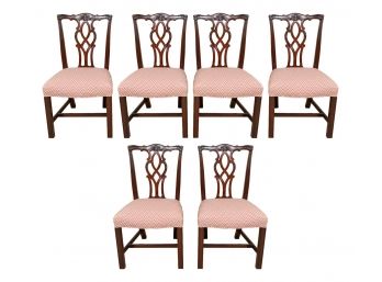 Set Of Six Kindel Chippendale Style Carved Wood Dining Room Side Chairs