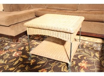Wicker And Wrought Iron Side Table