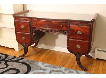 Antique Desk With Carved Detailing And Brass Claw Feet