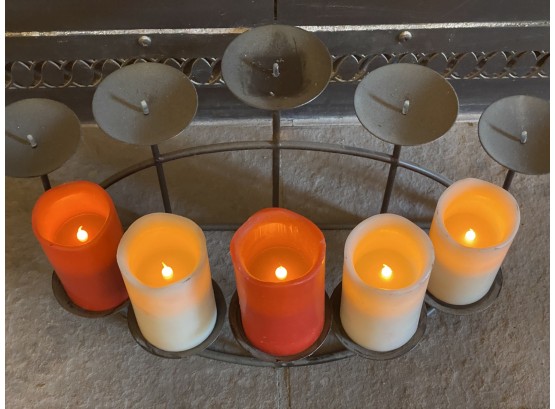 Iron Candelabra With Colorful Battery Operated Candles