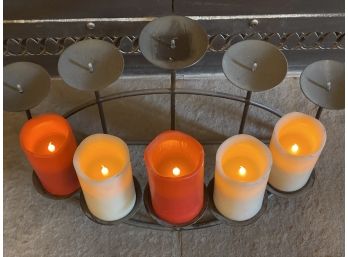 Iron Candelabra With Colorful Battery Operated Candles