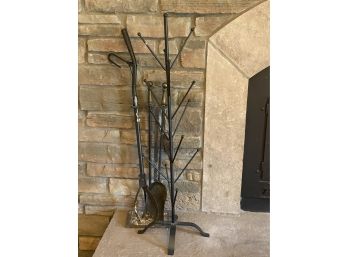 Iron Fireplace Tools And Mitten / Glove / Hat Drying Tree