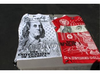 2 Great Tees For Summer Styling - Contender With Ben Franklin In White & Money Man In Red Both L