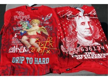 2 Great Summer Tees From Contender - Moneybaby And Ben Franklin In Red Both L