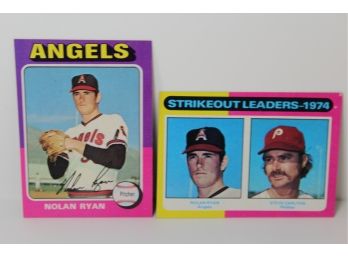2-1975 Topps Baseball - Nolan Ryan #500 & 1974 Strikeout Leaders (1975 Card)