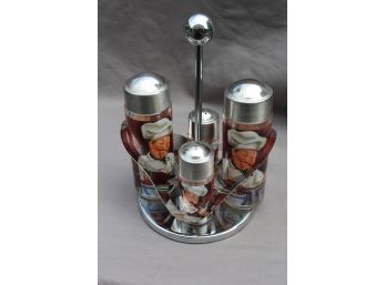 Very Cool Salt & Pepper Spinner With 2 Condiment Bottles - Chef Theme