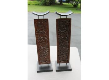 Candle Holder Stands With Carved Wooden Design