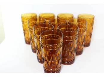 10 Vintage MCM Indiana Glass Colony Park Lane Amber Colored 12-oz Glasses Excellent Condition
