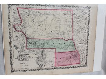 1862 Johnson's Nebraska - Dakota - Colorado & Kansas Gorgeous Map