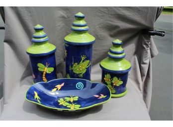 Fantastic Laurie Gates Ceramic Canister Collection And Serving Bowl