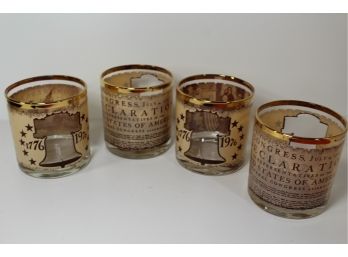 4 Vintage 1776-1976 Bicentennial  Old-fashioned/Low Ball Bar Glass Set With Gold Rim -Near MINT