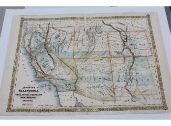 1864 Johnson's California And Territories Of Utah, Neveda, Colorado, New Mexico & Arizona Gorgeous Map