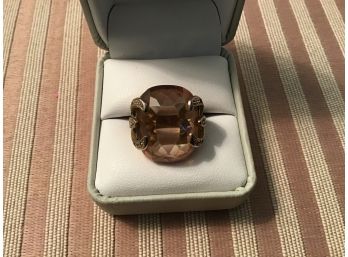 Gold Tone And Smoky Peach Colored Ring - Lot #29