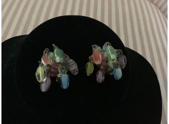 Vintage Multi Colored Dangle Earrings - Lot #28