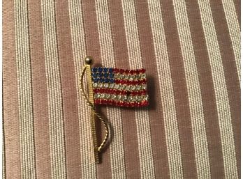 Red, White, And Blue Rhinestone Flag Pin - Lot #30