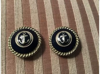 Nautical Gold Tone And Navy Clip On Earrings - Lot #15