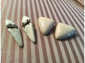 Two Pairs Of Triangular Off White Earrings - Lot #8