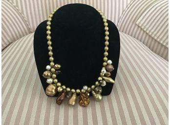 Gold Tone Beaded And Drop Necklace - Lot #4