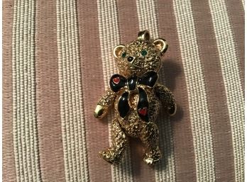 Adorable Signed Batya Gold Tone Teddy Bear Pin/pendant With Movable Head And Limbs