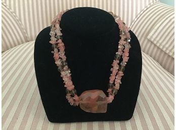 Pink And Amber Colored Double Strand Necklace  Lot #11
