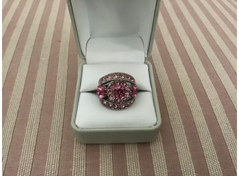 Silvered And Pink Rhinestone Ring - Lot #2