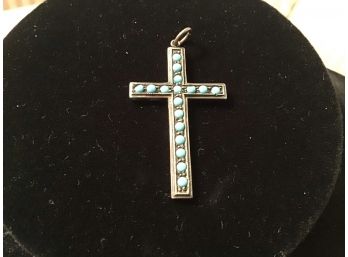 Sterling Silver And Turquoise Cross