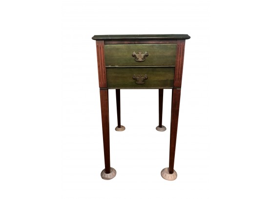 Unique Vintage Style Side Table With Green Stain