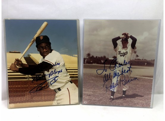 Vintage Lot Signed Photographs, Bobby Bonds And Ralph Branca - 2 Pieces