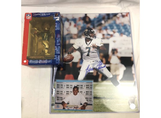 Byron Leftwich #7 Jaguars Autographed Photo With Real Deal COA, And Legends Of The Field Figure - 2 Pieces