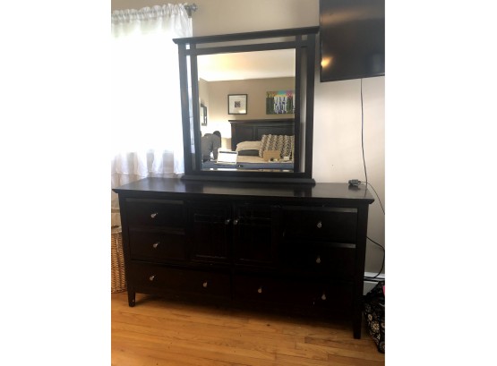 Raymour And Flanigan Dark Wood Dresser With Attached Mirror