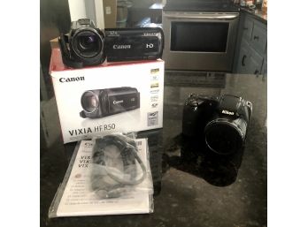 Digital Camera And Recorder Lot, Nikon Coolpix L320 And Canon Vixia HFR50, 2 Pieces