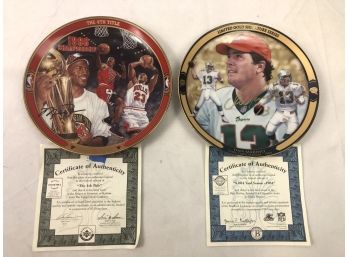 Michael Jordan And Dan Marino Autographed Commemorative Porcelain Plates With COA, Set Of 2